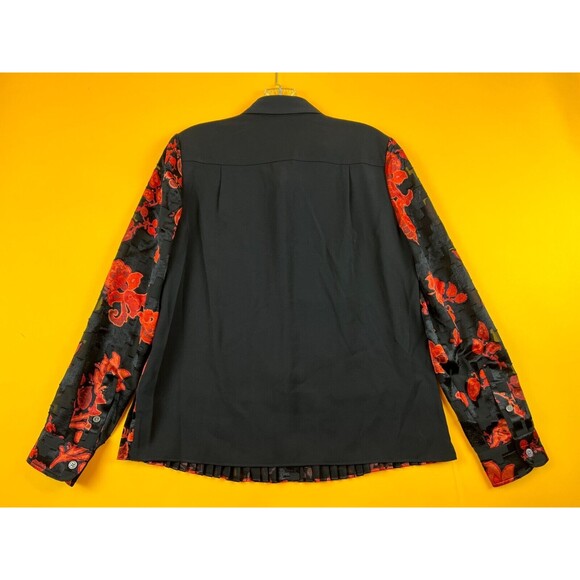 Tory Burch Printed Pleated Shirt Womens 4 Black Red Paisley Button Up $498 NWT - Picture 6 of 10